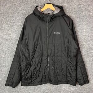 Simms Black Quilted Hooded Jacket Puffer Primaloft Hooded Men's L